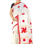 Boutique Cotton Applique Red And White Saree For Women