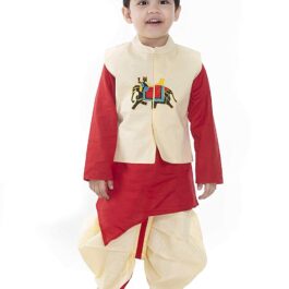 Boys Festive & Casual Full Sleeve Pure Cotton Jacket Kurta with P Dhoti