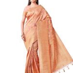 Women’s Kanchipuram Art Silk Saree With Unstitched Blouse Piece (Peach Orange)