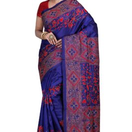 Designer Kantha Embroidery Saree (Blue and Red)