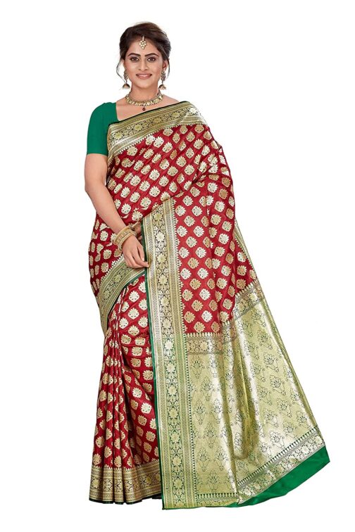 Banarasi purle green silk saree