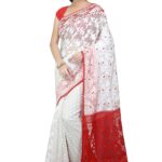 Jamdani Cotton Silk Saree – White Red