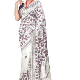 Fully Hand Stitched Kantha Work Saree (White)