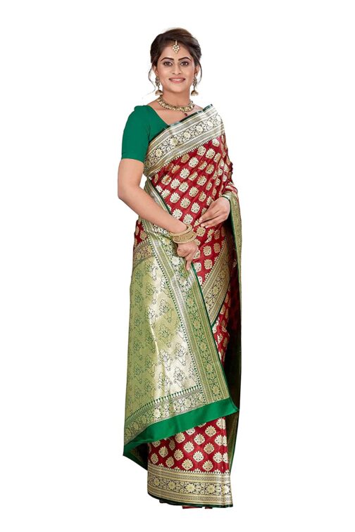 Banarasi purle green silk saree