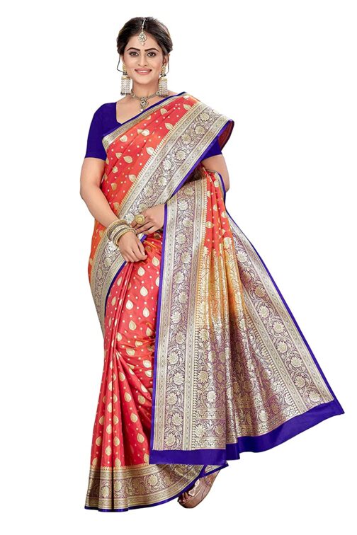 Orange Banarasi Silk Saree