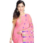 Embroidered dhakai jamdani saree – Pink
